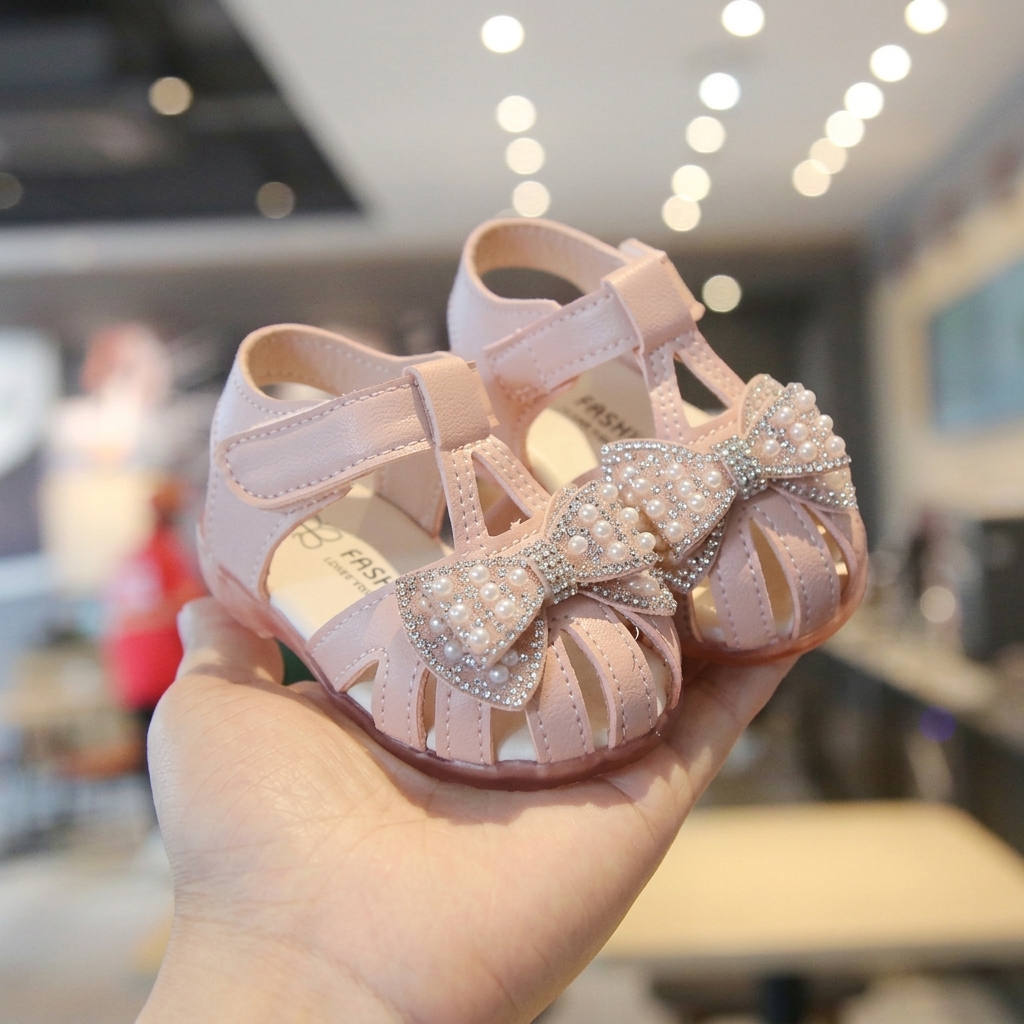 Baby Girls Pearl Bowknot Non-Slip Soft-Bottom Summer Sandals (0-2 Years)