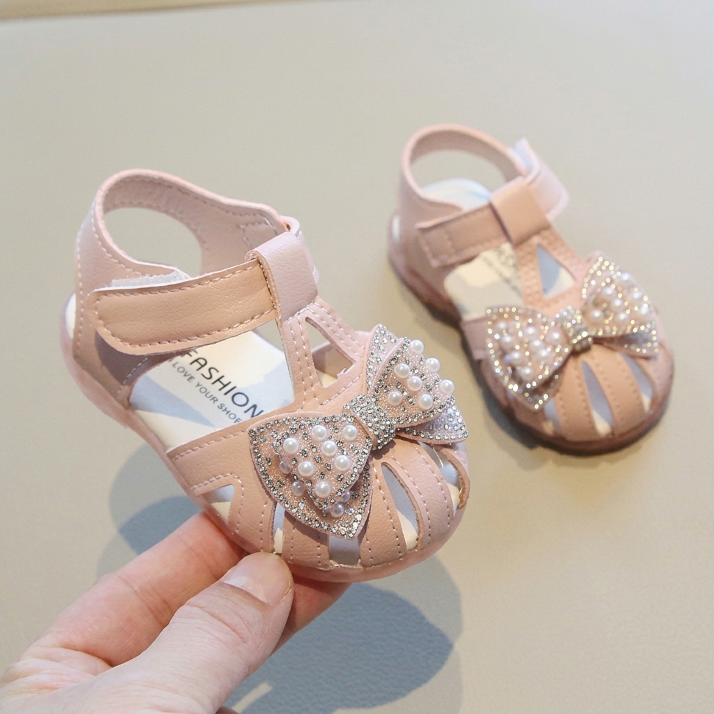 Baby Girls Pearl Bowknot Non-Slip Soft-Bottom Summer Sandals (0-2 Years) thumbnail 2