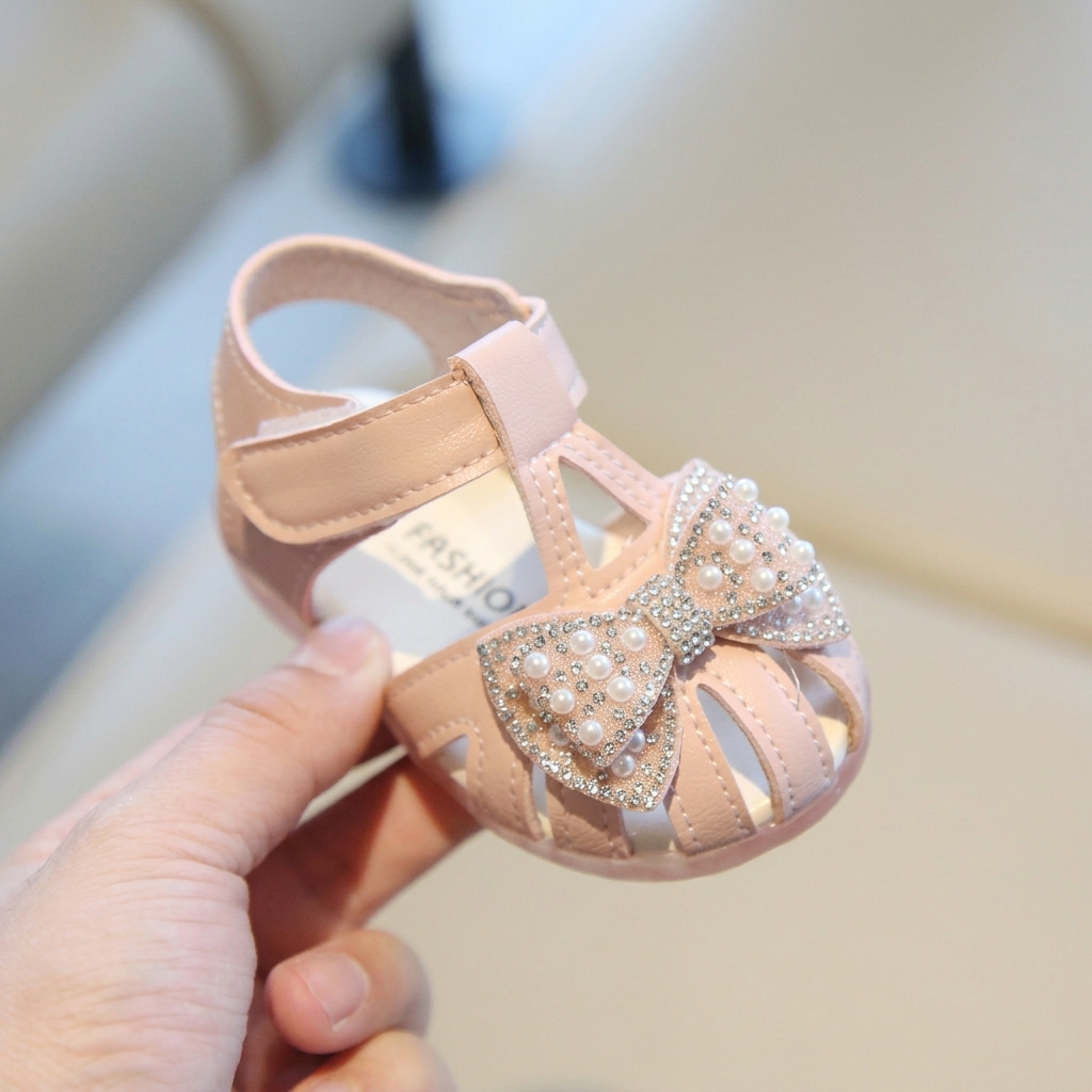 Baby Girls Pearl Bowknot Non-Slip Soft-Bottom Summer Sandals (0-2 Years) thumbnail 8