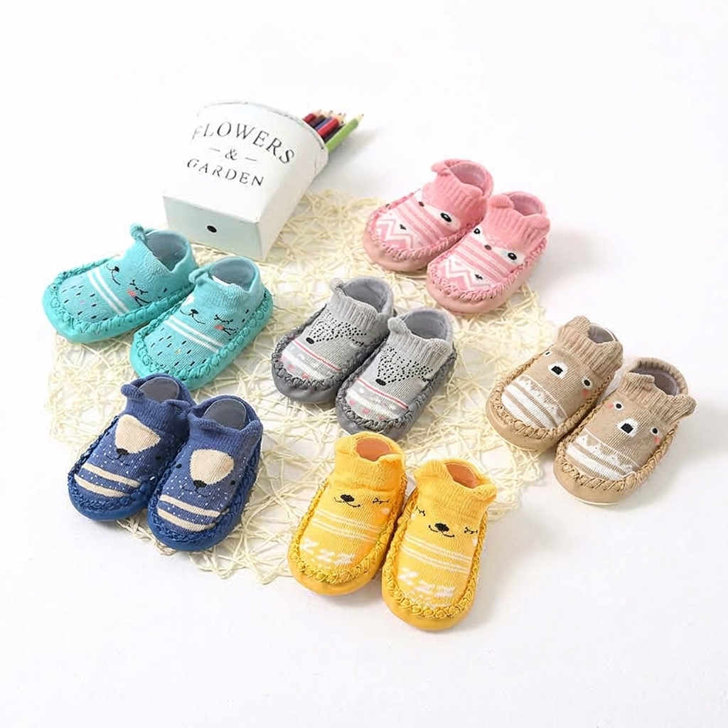 Infant Leather-Bottom Anti-Slip Cotton Floor Shoes & Socks (1-3 Years) thumbnail 2