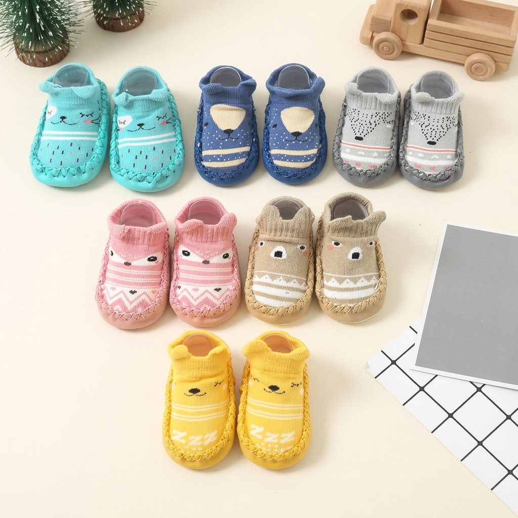 Infant Leather-Bottom Anti-Slip Cotton Floor Shoes & Socks (1-3 Years) thumbnail 3