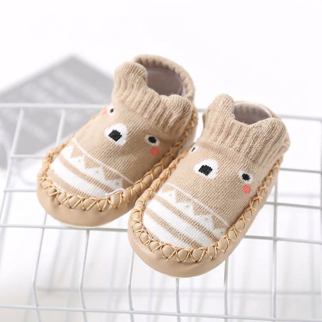Infant Leather-Bottom Anti-Slip Cotton Floor Shoes & Socks (1-3 Years) thumbnail 4