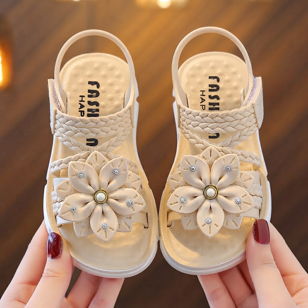 Girls Braided Floral Open-Toe Princess Summer Sandals