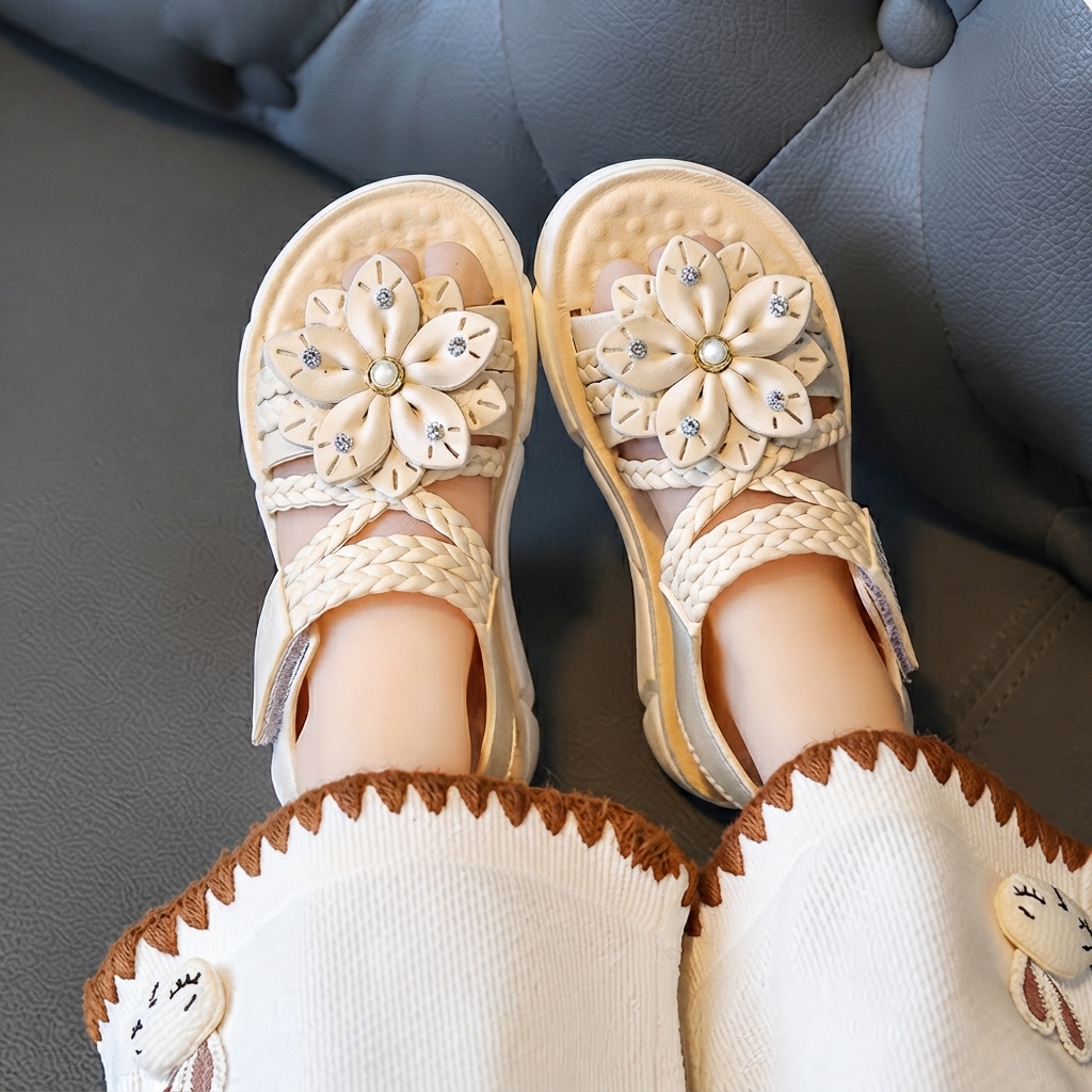Girls Braided Floral Open-Toe Princess Summer Sandals thumbnail 2