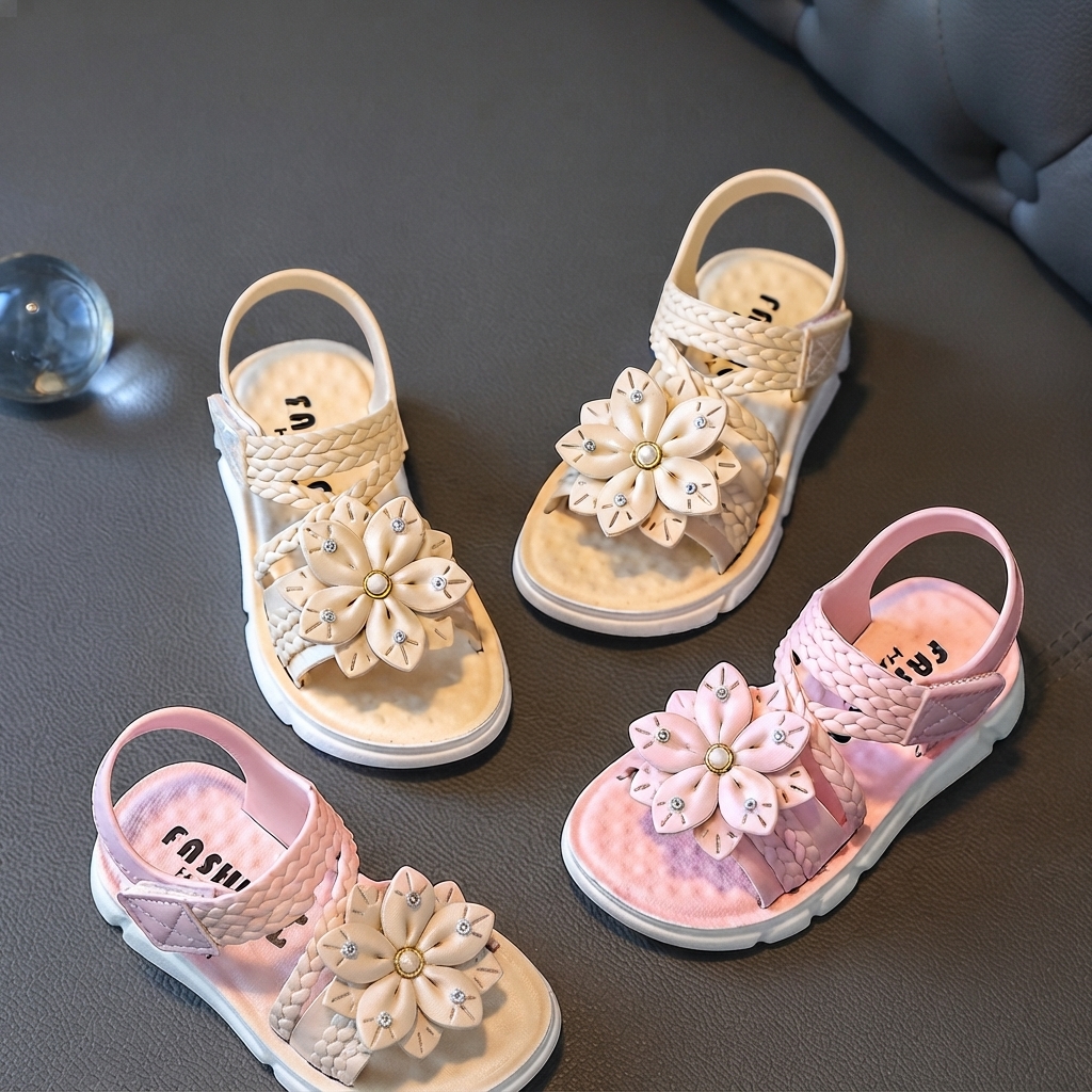 Girls Braided Floral Open-Toe Princess Summer Sandals thumbnail 3