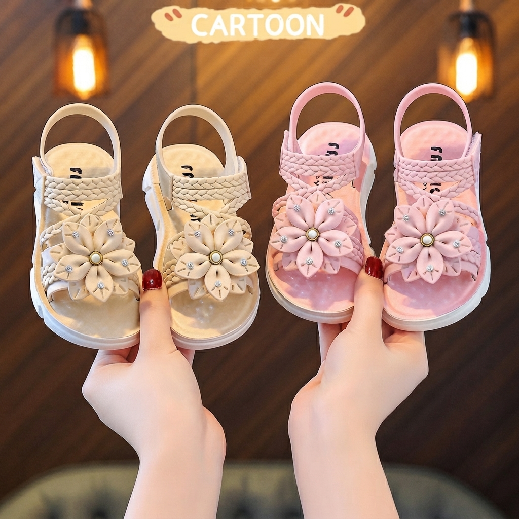 Girls Braided Floral Open-Toe Princess Summer Sandals thumbnail 4