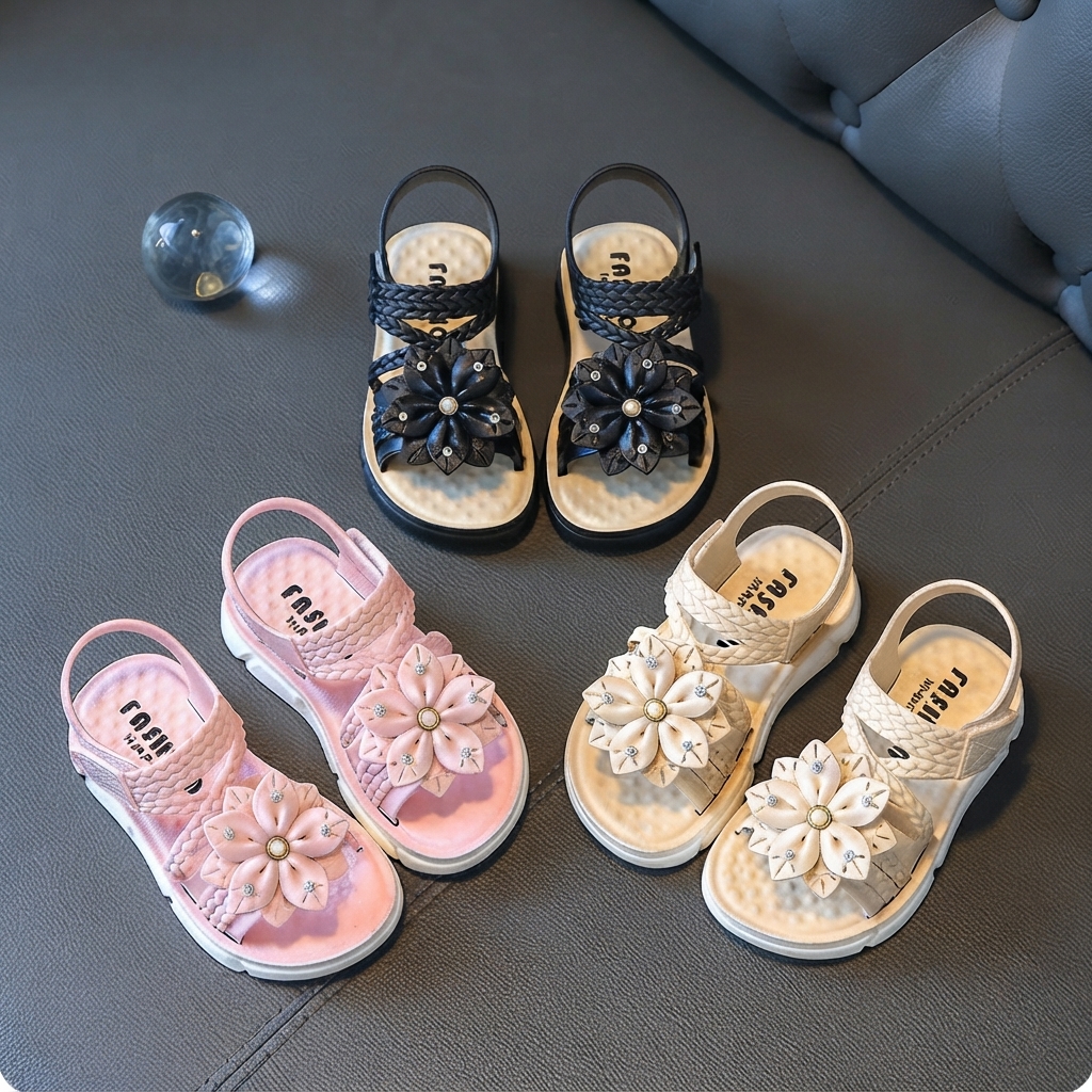 Girls Braided Floral Open-Toe Princess Summer Sandals thumbnail 5