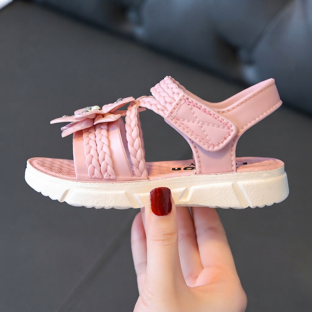 Girls Braided Floral Open-Toe Princess Summer Sandals thumbnail 7