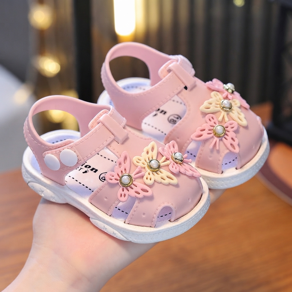 Baby Girl Butterfly Closed-Toe Walking Sandals (0-3 Years)