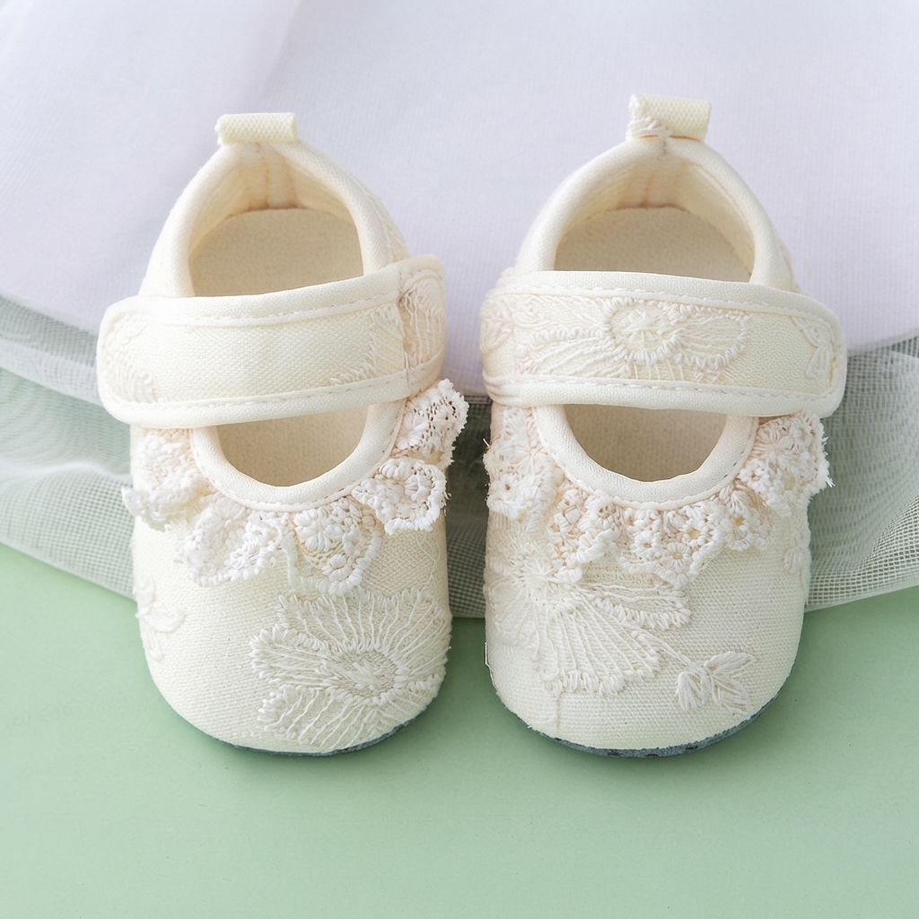 Newborn Baby Girl Floral Lace Ruffle Princess Pre-Walker Shoes (0-12 Months)