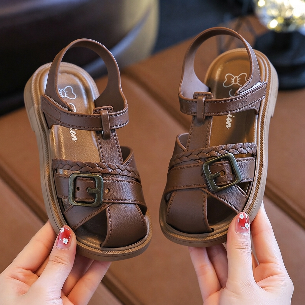 Girls Buckle & Braided Strap Non-Slip Summer Beach Sandals