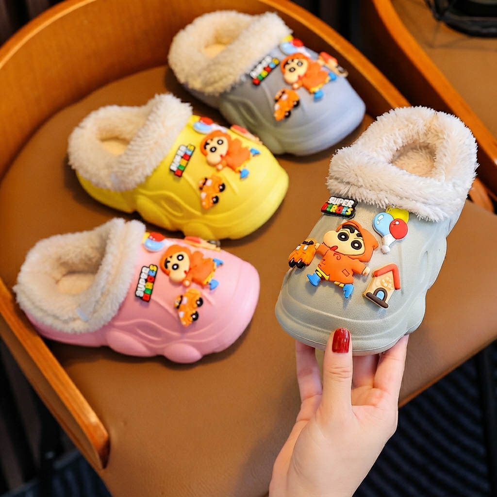 Kids Cartoon Character Fleece-Lined Waterproof EVA Winter Slippers thumbnail 9
