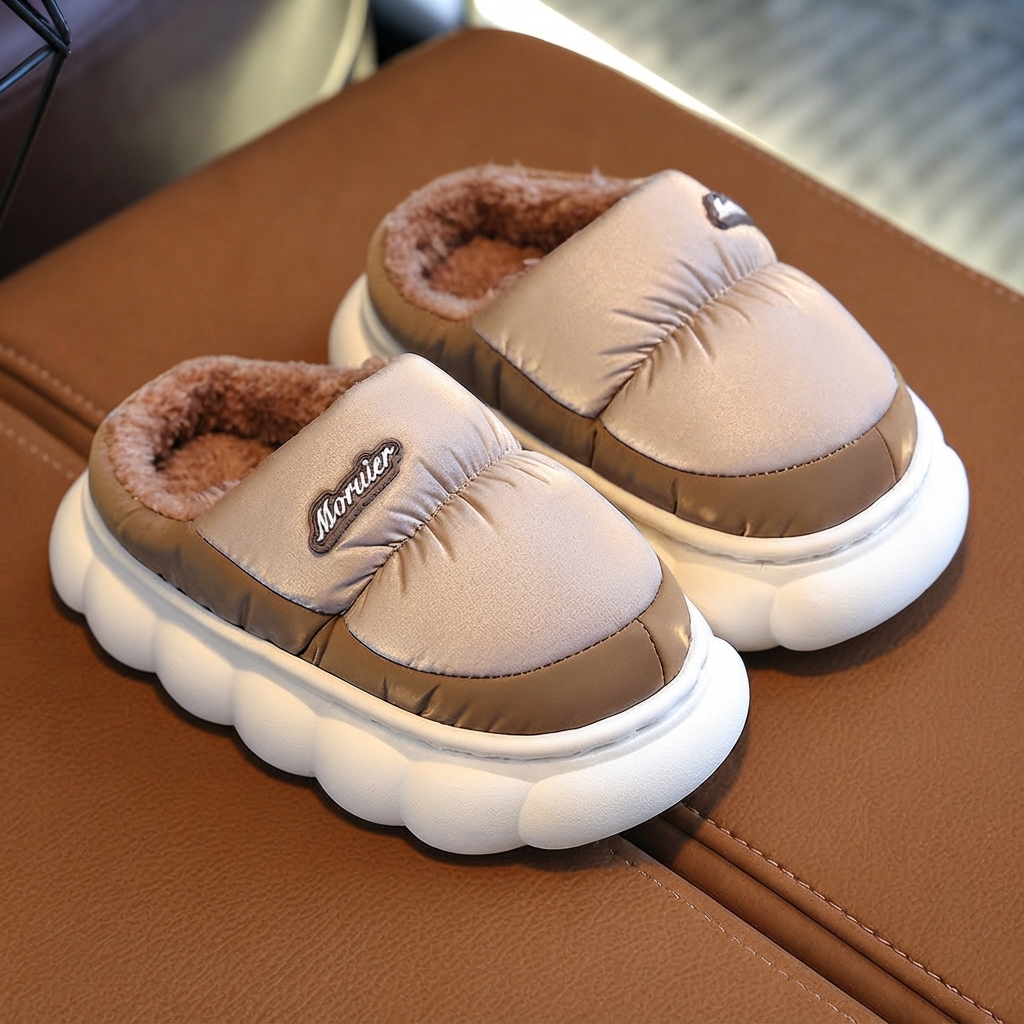 Kids Waterproof Fleece-Lined Thick-Soled Winter Down Slippers