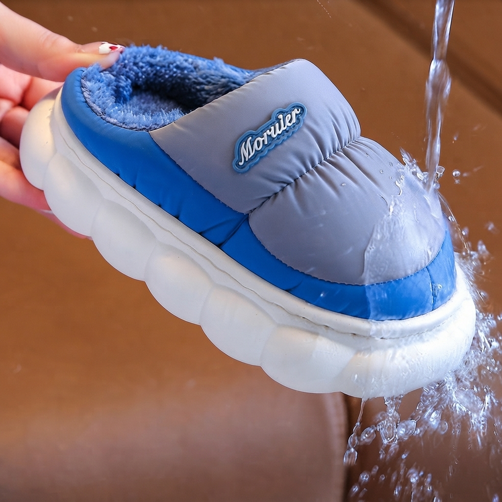 Kids Waterproof Fleece-Lined Thick-Soled Winter Down Slippers thumbnail 5