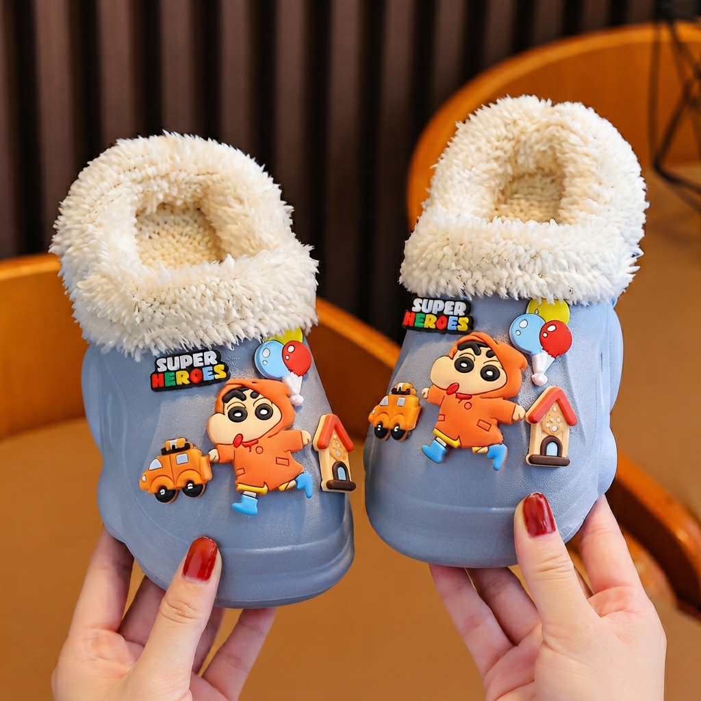 Kids Detachable Fur-Lined Cartoon Character Winter Clogs