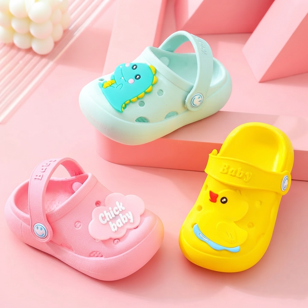 Kids Cartoon Chick Non-Slip Soft-Bottom EVA Hole Shoes