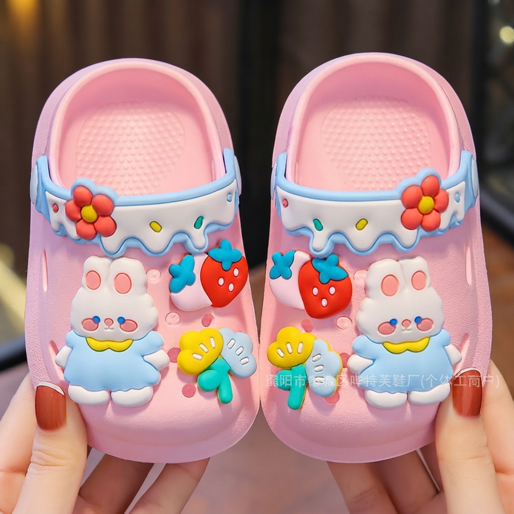 Kids Cartoon Bunny & Strawberry Non-Slip Summer Clogs