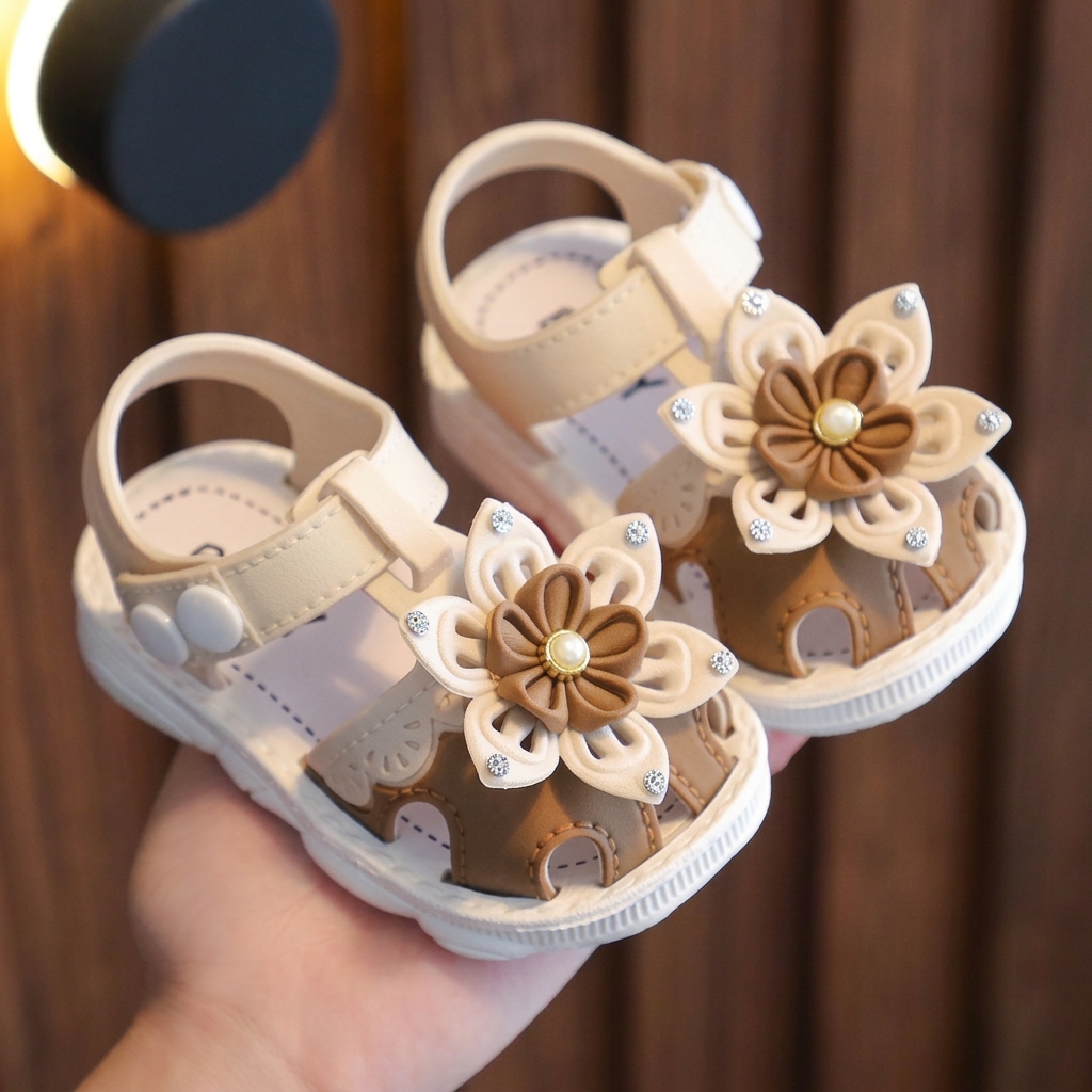 Kids Elegant Closed-Toe Flower & Bow Sandals