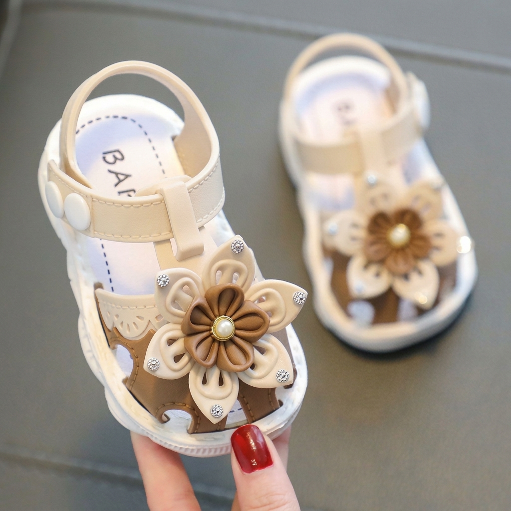 Kids Elegant Closed-Toe Flower & Bow Sandals thumbnail 2