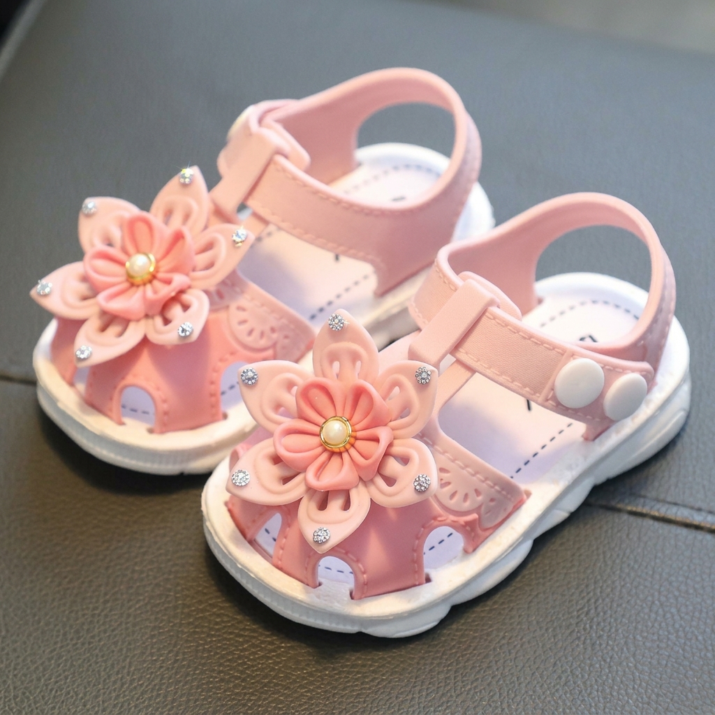 Kids Elegant Closed-Toe Flower & Bow Sandals thumbnail 3