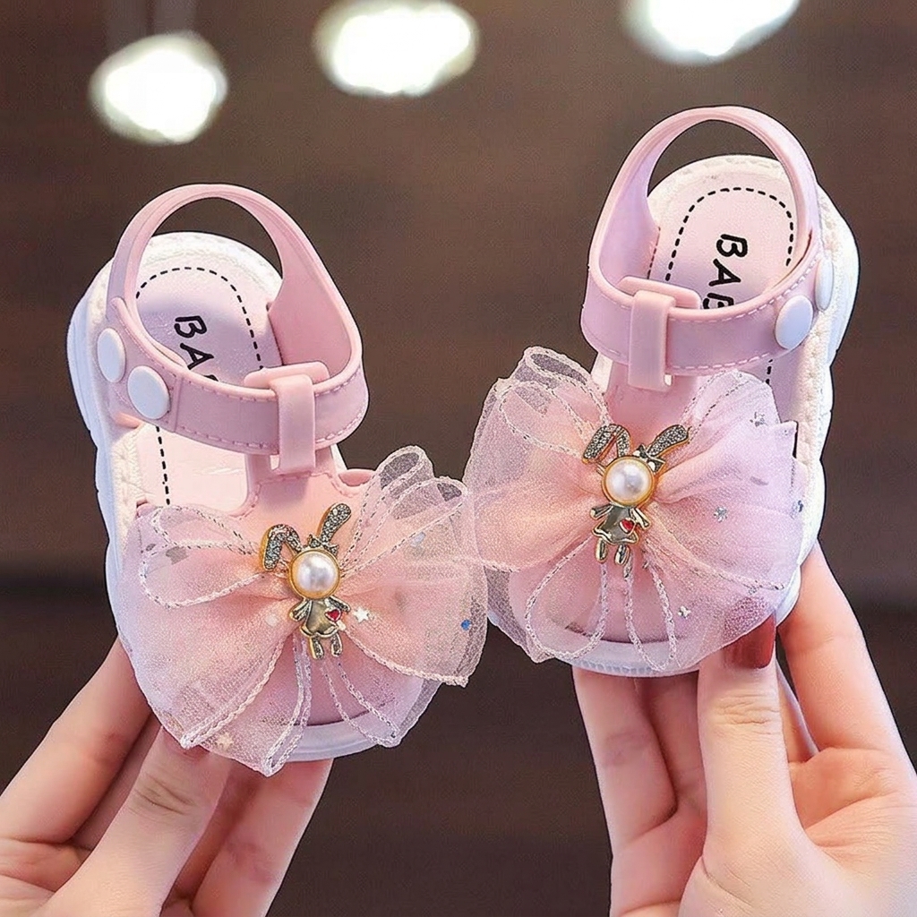 Kids Elegant Closed-Toe Flower & Bow Sandals thumbnail 4
