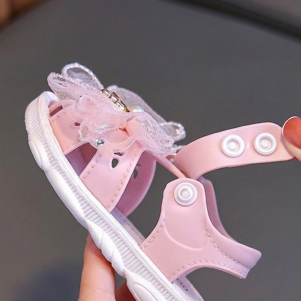Kids Elegant Closed-Toe Flower & Bow Sandals thumbnail 8
