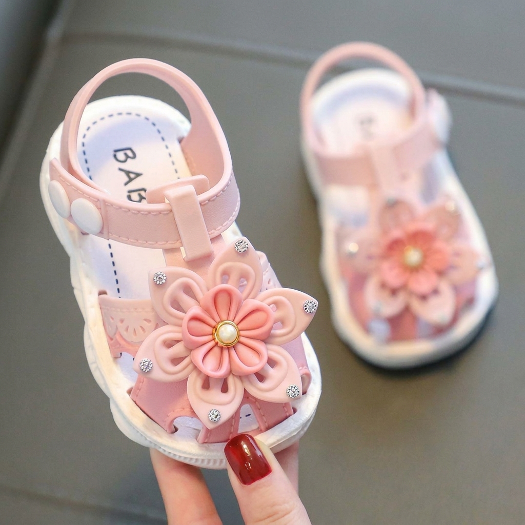 Kids Elegant Closed-Toe Flower & Bow Sandals thumbnail 9