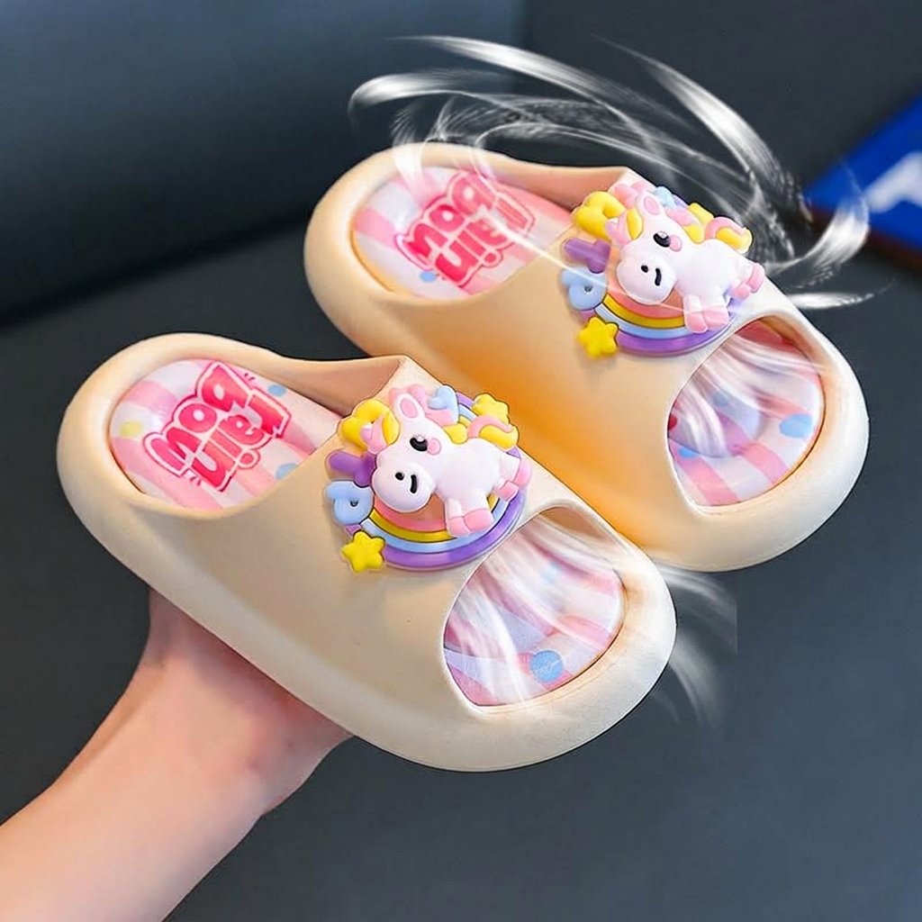 Girls Cute Rainbow Unicorn Non-Slip Soft-Sole Slide Slippers