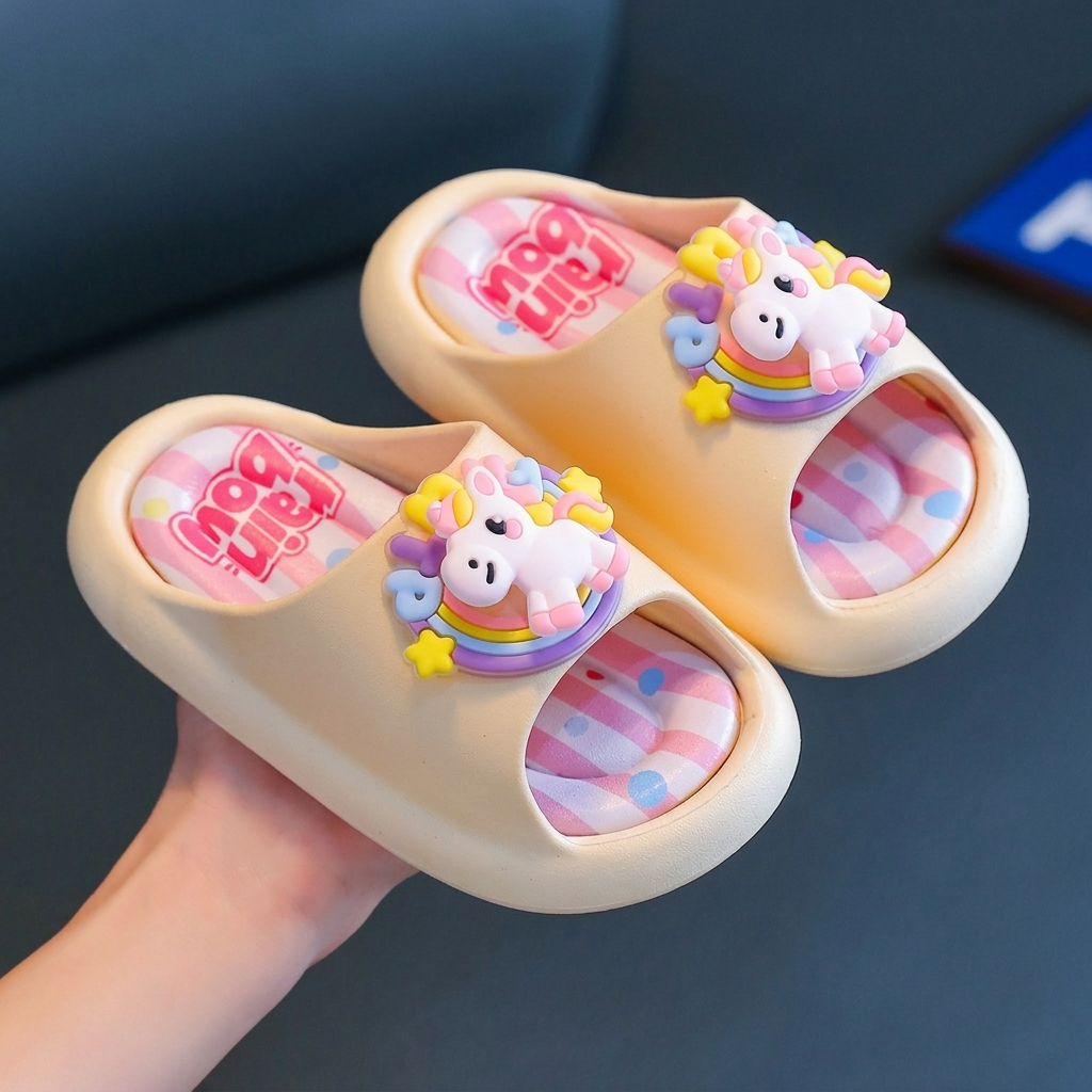 Girls Cute Rainbow Unicorn Non-Slip Soft-Sole Slide Slippers thumbnail 3