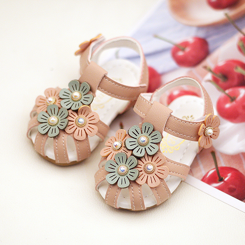 Korean Style Floral Pearl Toddler Girls' Summer Sandals